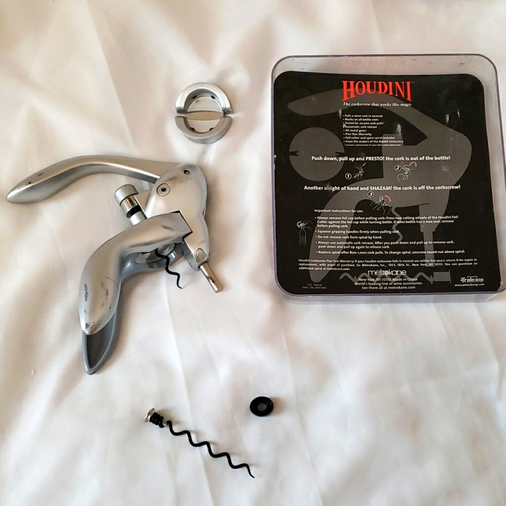 Houdini Rabbit Wine Opener Lever Corkscrew Foil Cutter Set Silver